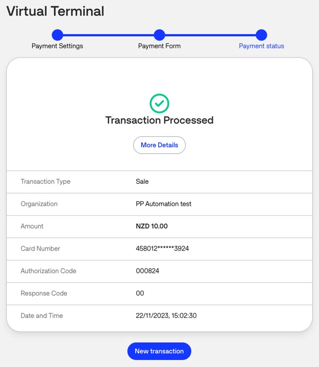 VT transaction processed