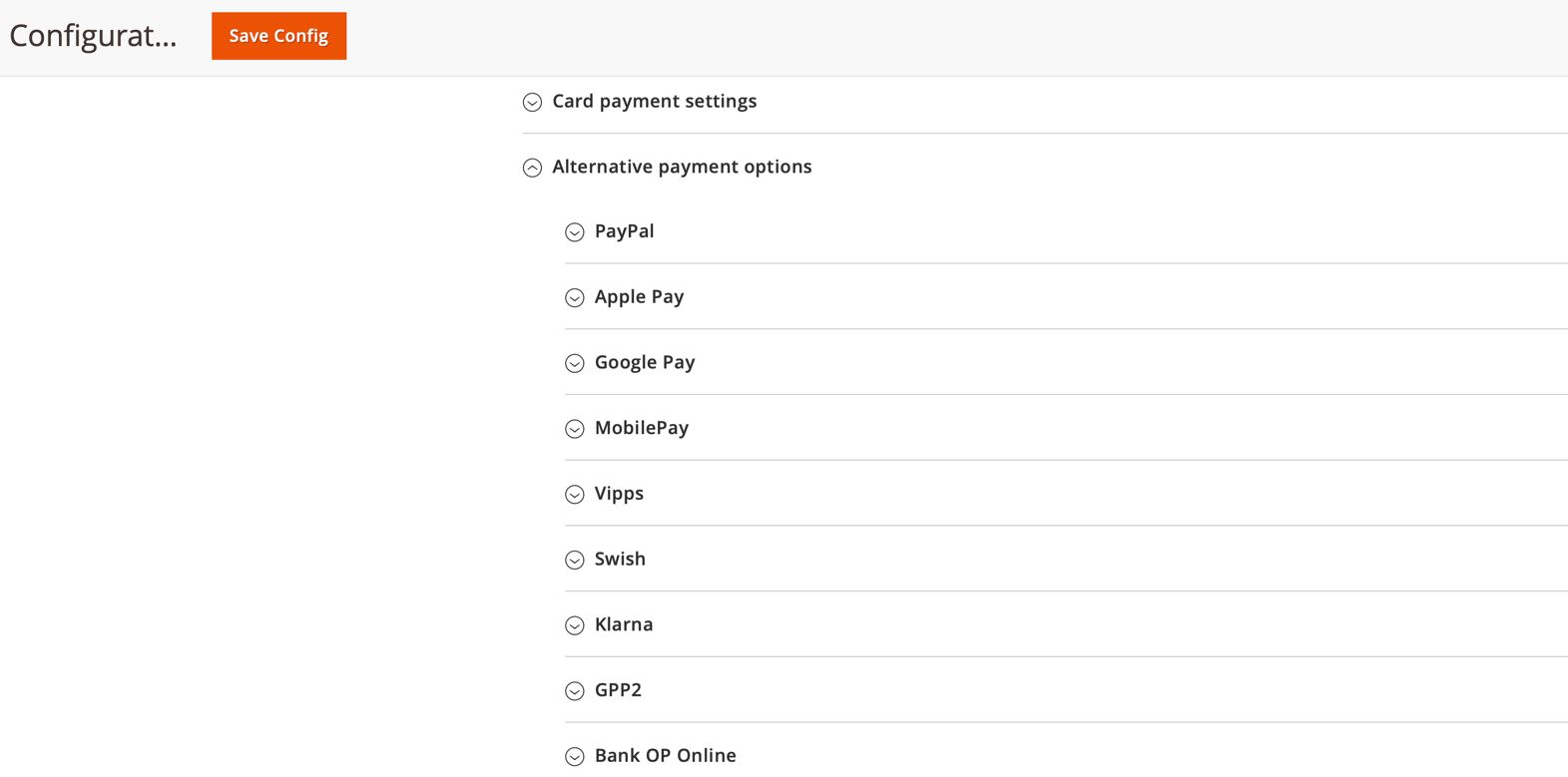 Magento Alternative payment settings