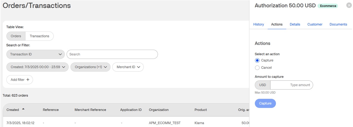 capture klarna transactions