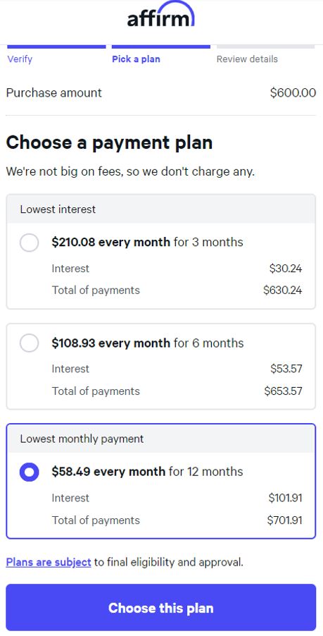 Affirm payment plan