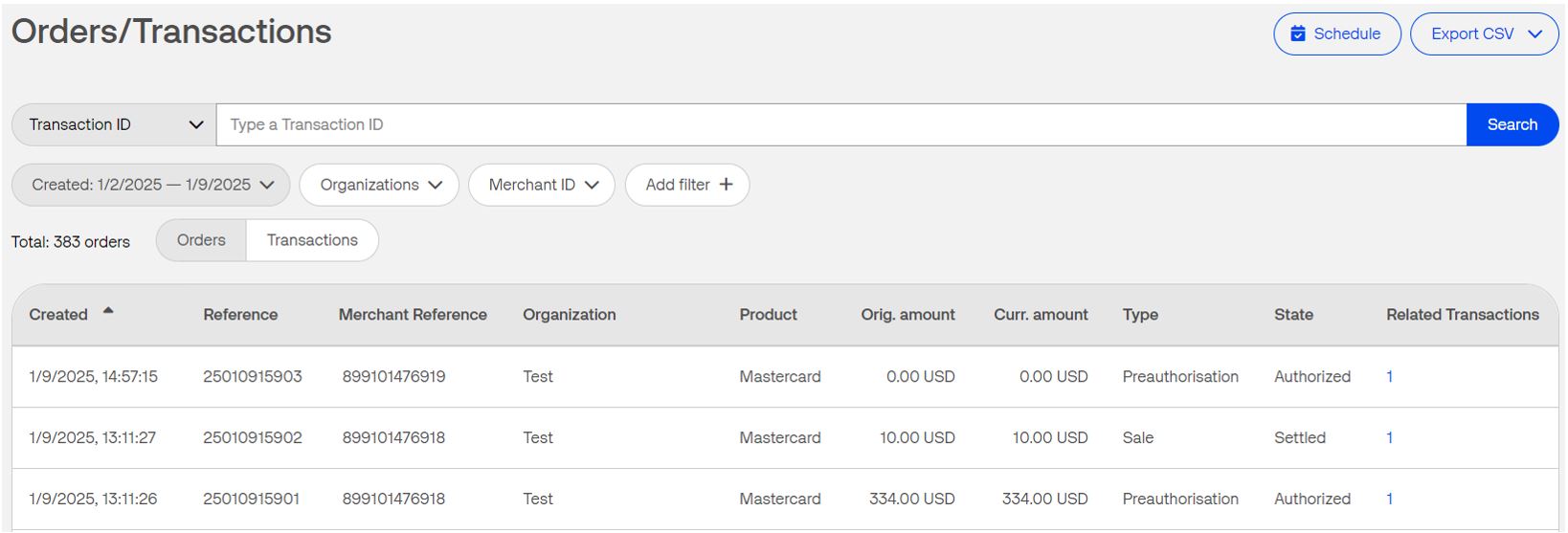 Select transaction to capture