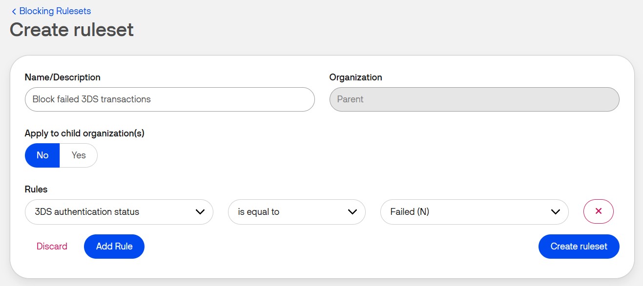 blocking ruleset for failed 3DS transactions