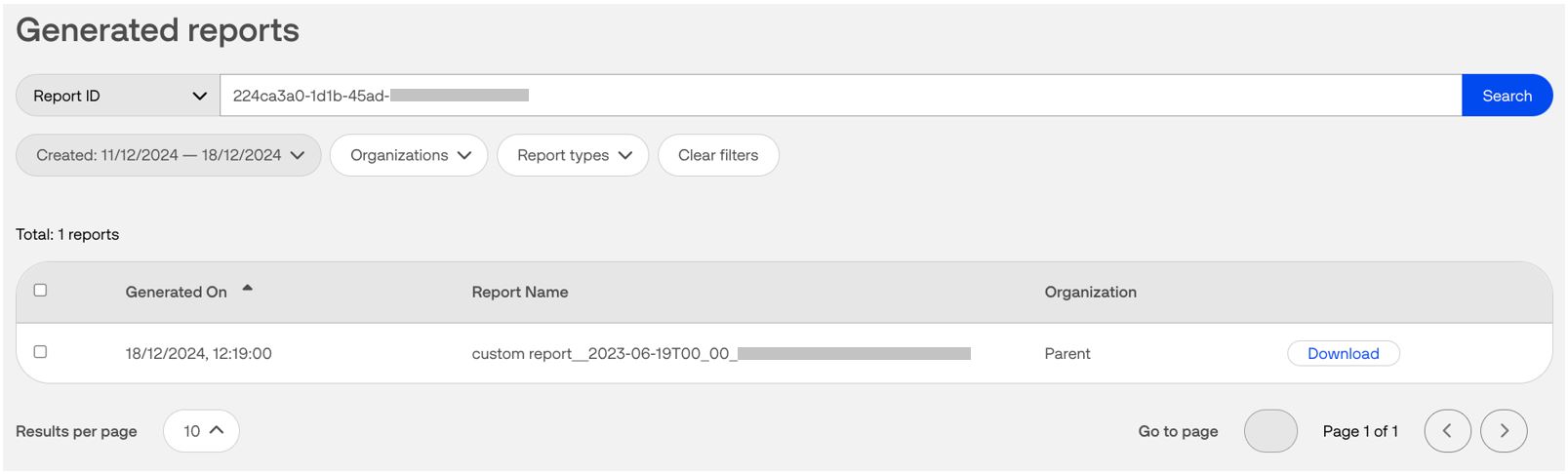 generated reports list