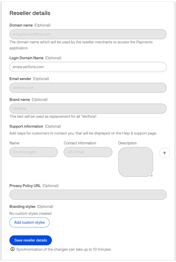 Reseller details section