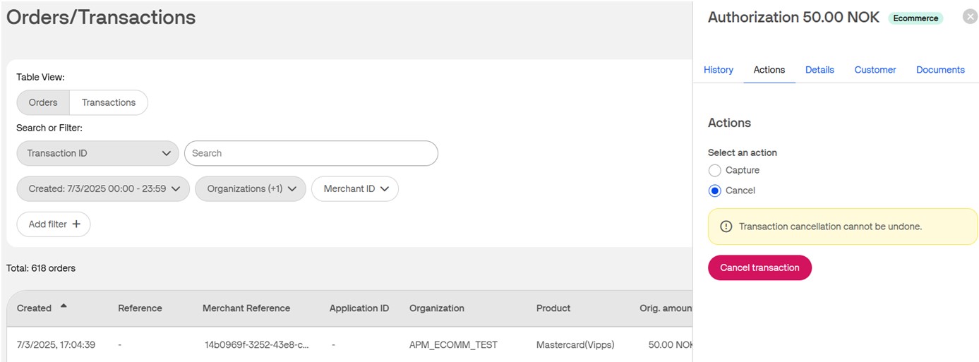 Cancel Vipps transaction