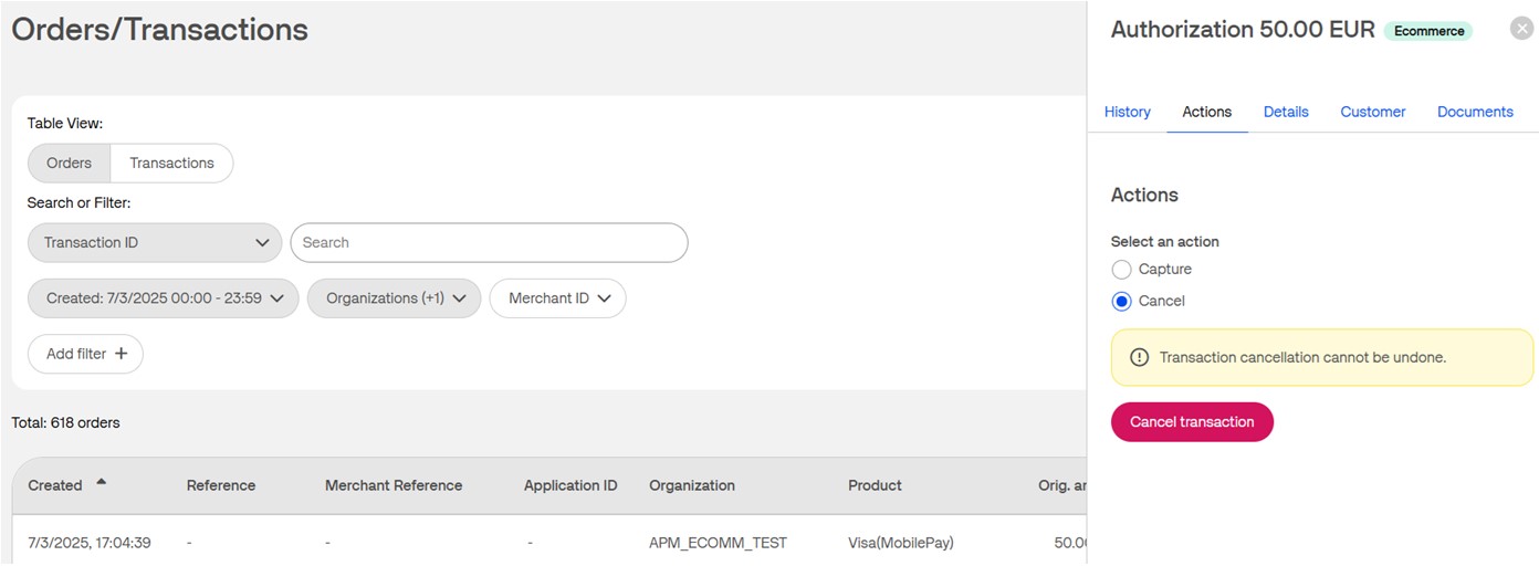 cancel mobilepay transactions