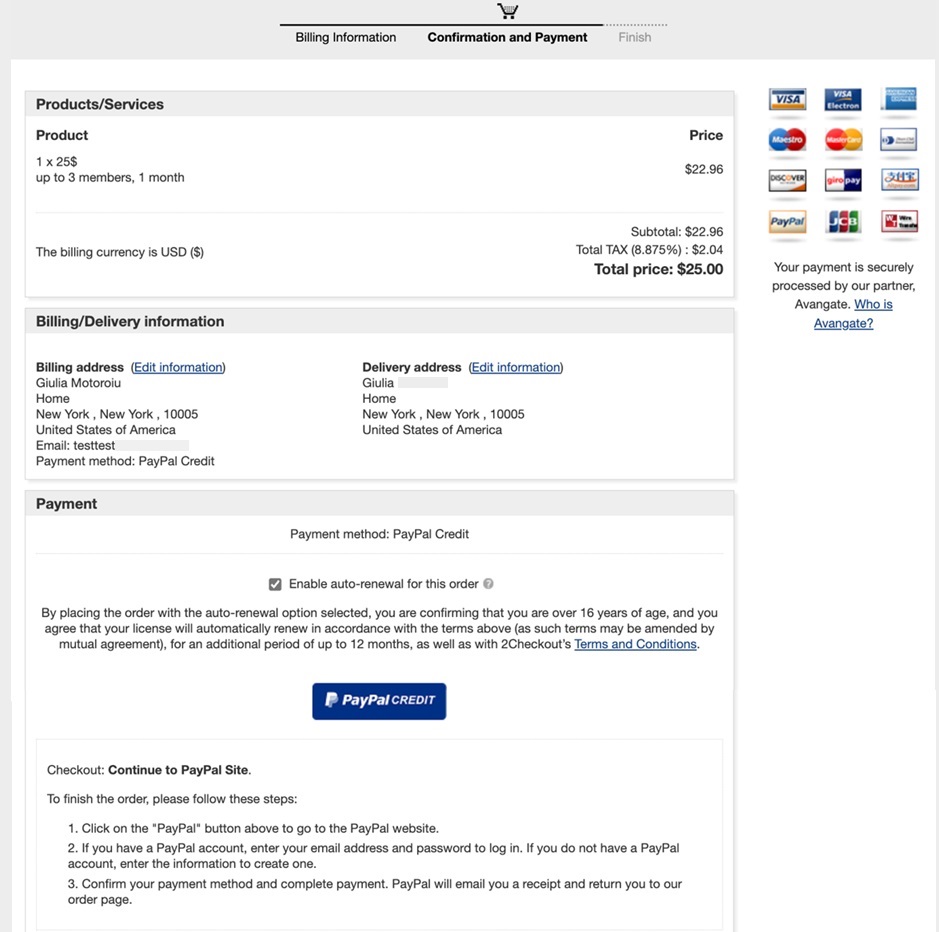 PayPal Credit button