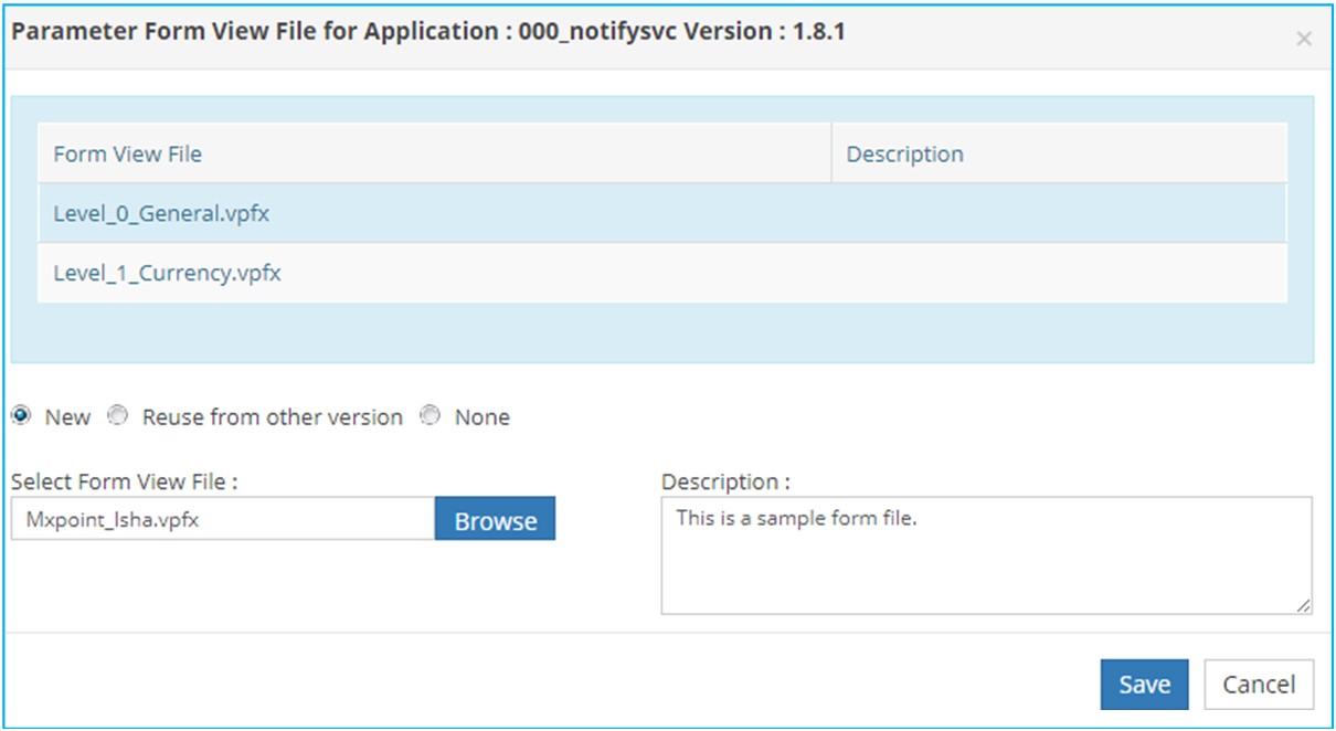 Parameter Form View File for Application