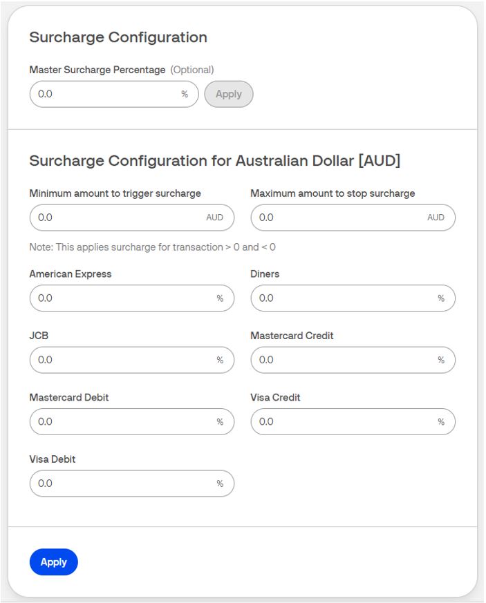 Surcharge Configuration section