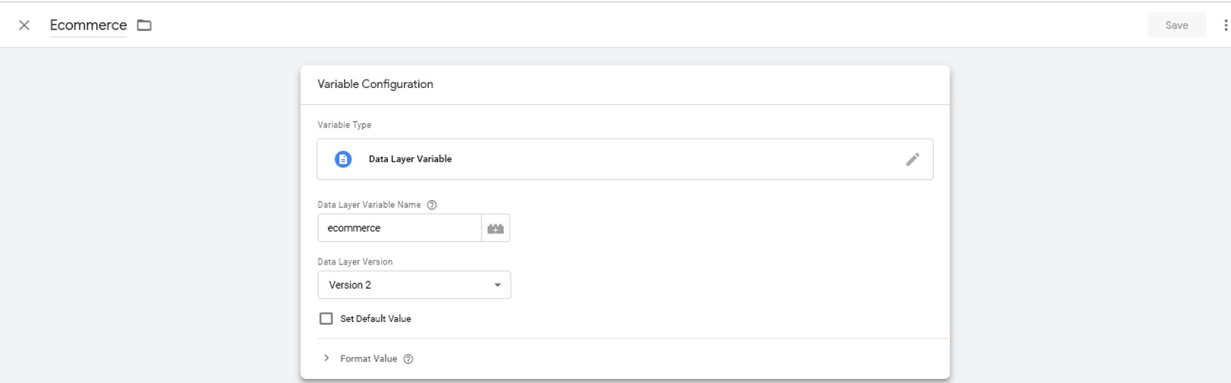 Data Layer Variable ecommerce