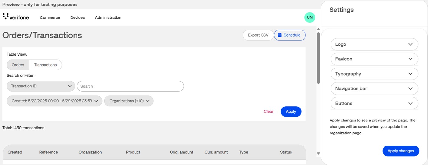 Customize Interface page