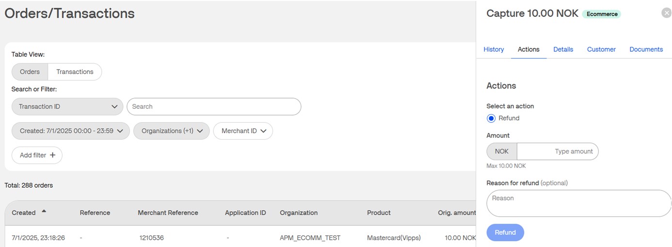 Refund Vipps transaction