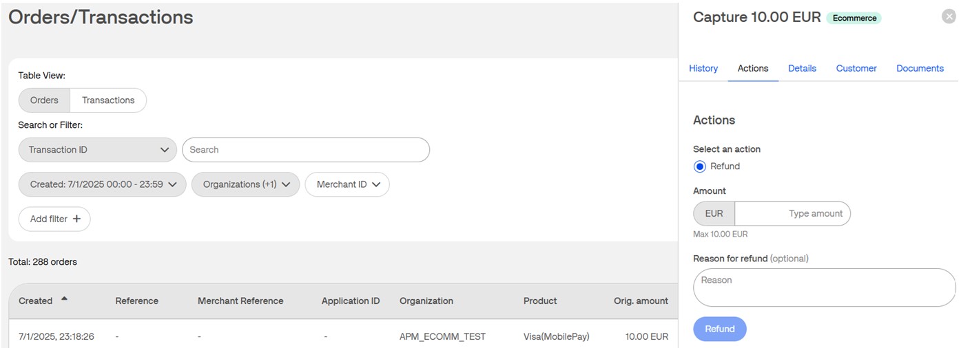 refund mobilepay transactions