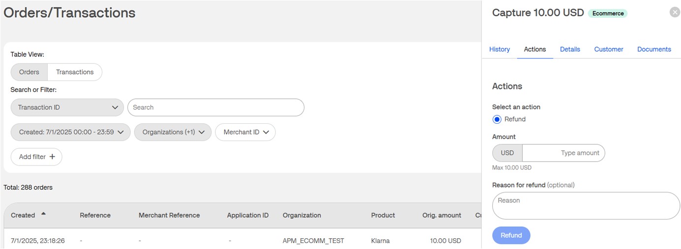 refund klarna transactions