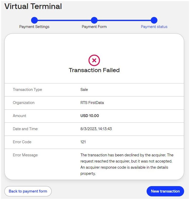 VT Transaction failed