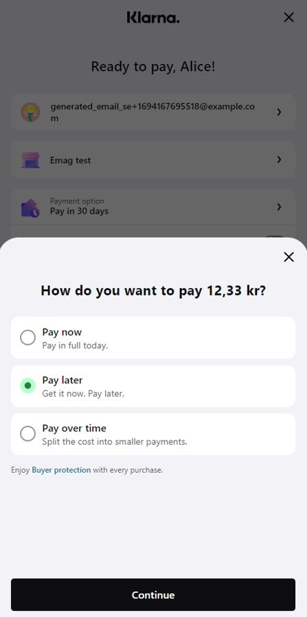 Buy now, pay later: pay later screen