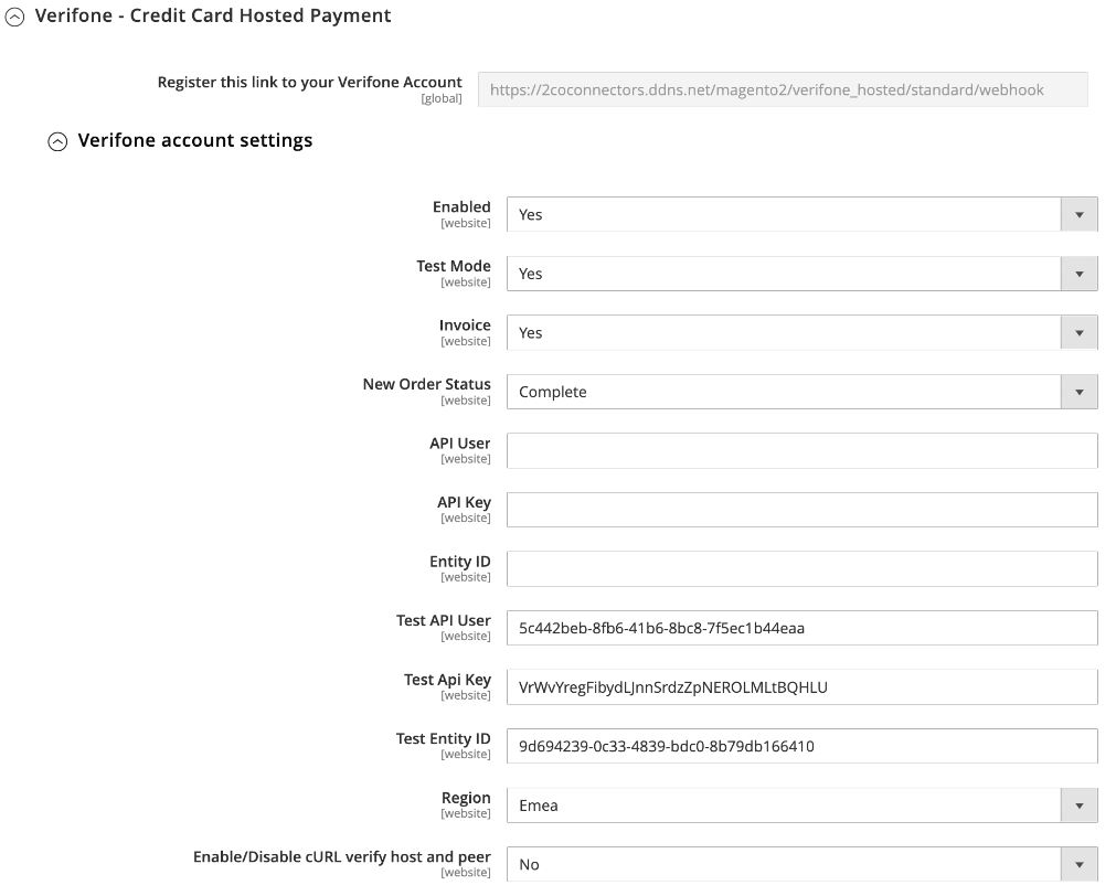 Magento account settings