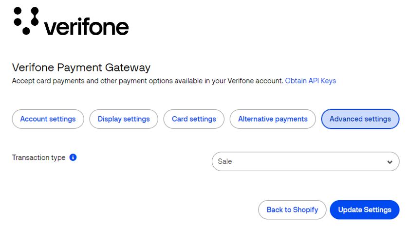 Shopify Advanced settings screen