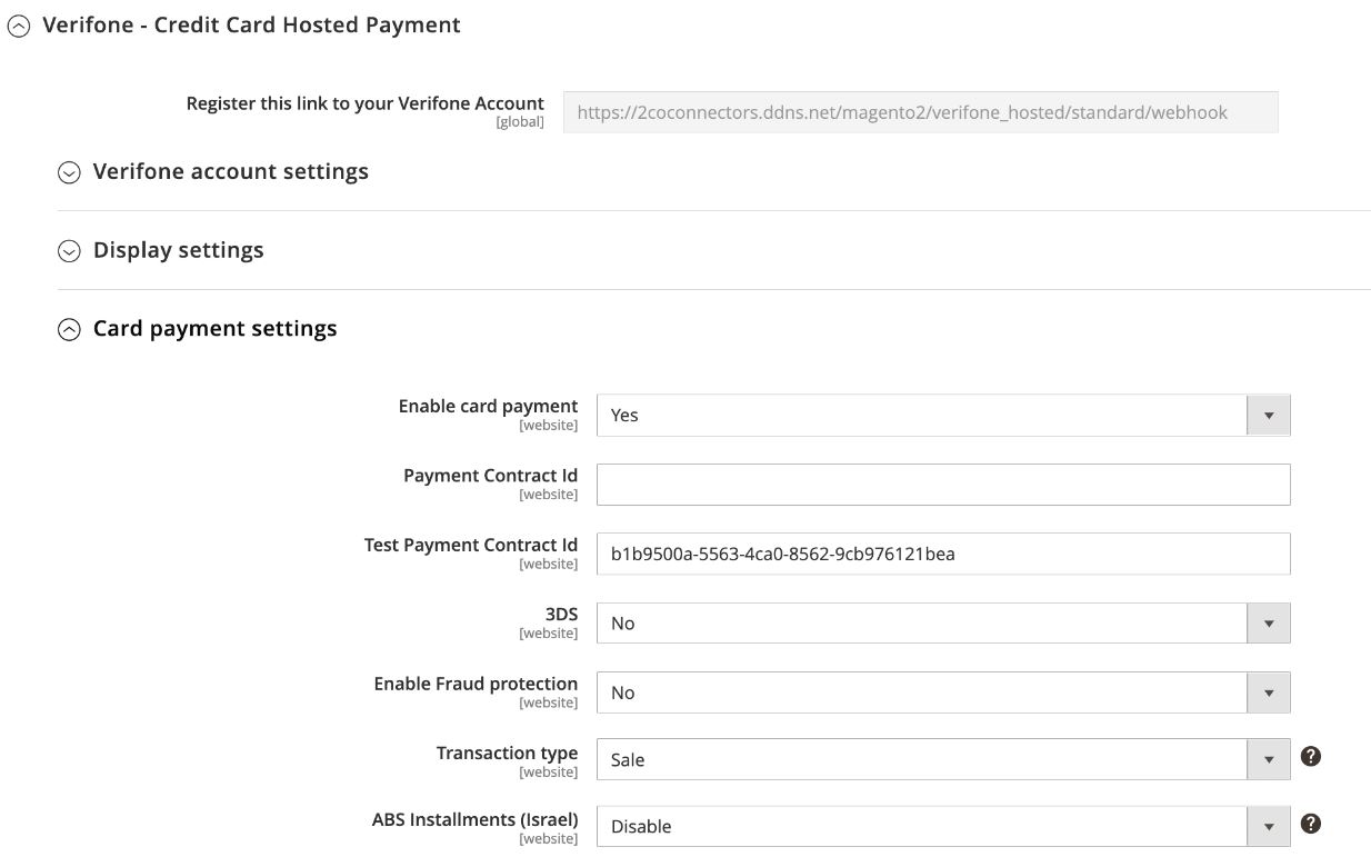 Magento Card payment settings