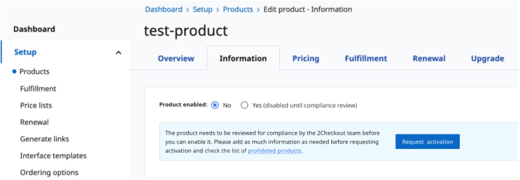 Product information tab