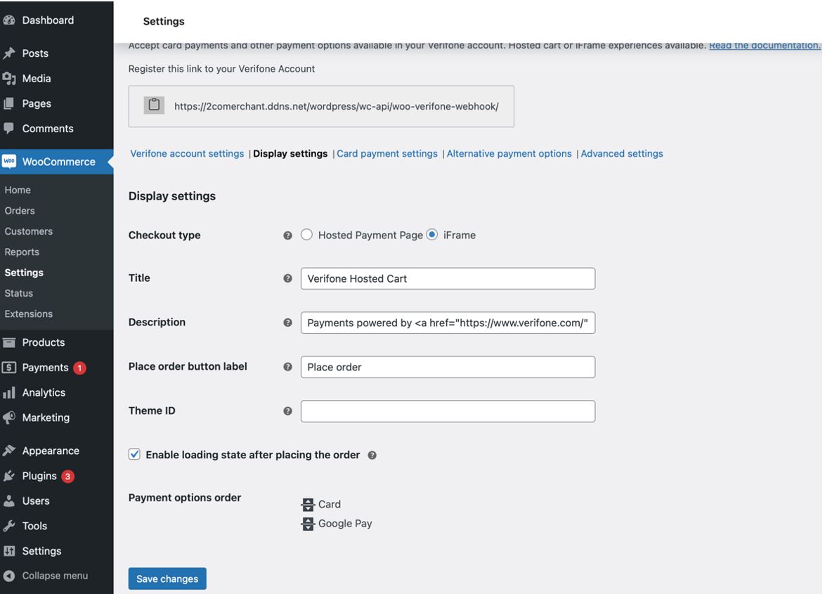 WC Display settings