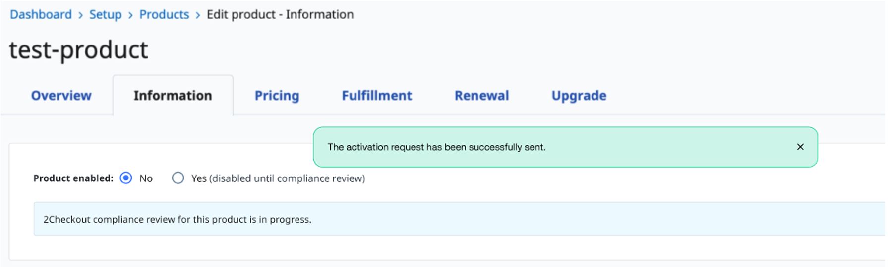 Product activation pending approval