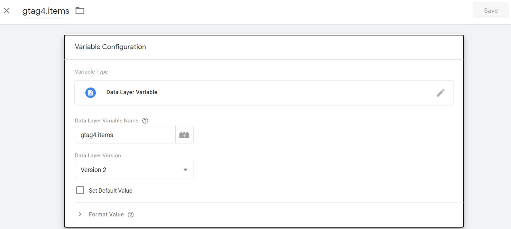 variable gtag4.items 