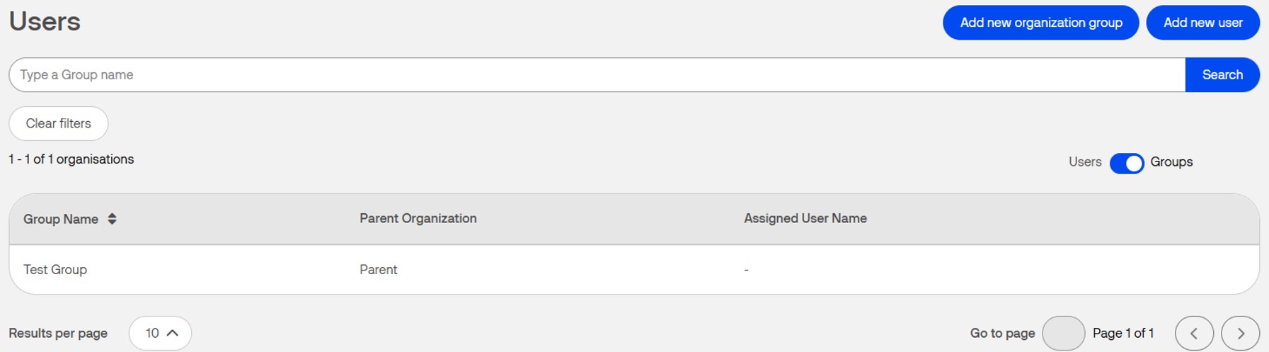 Editing an organization group