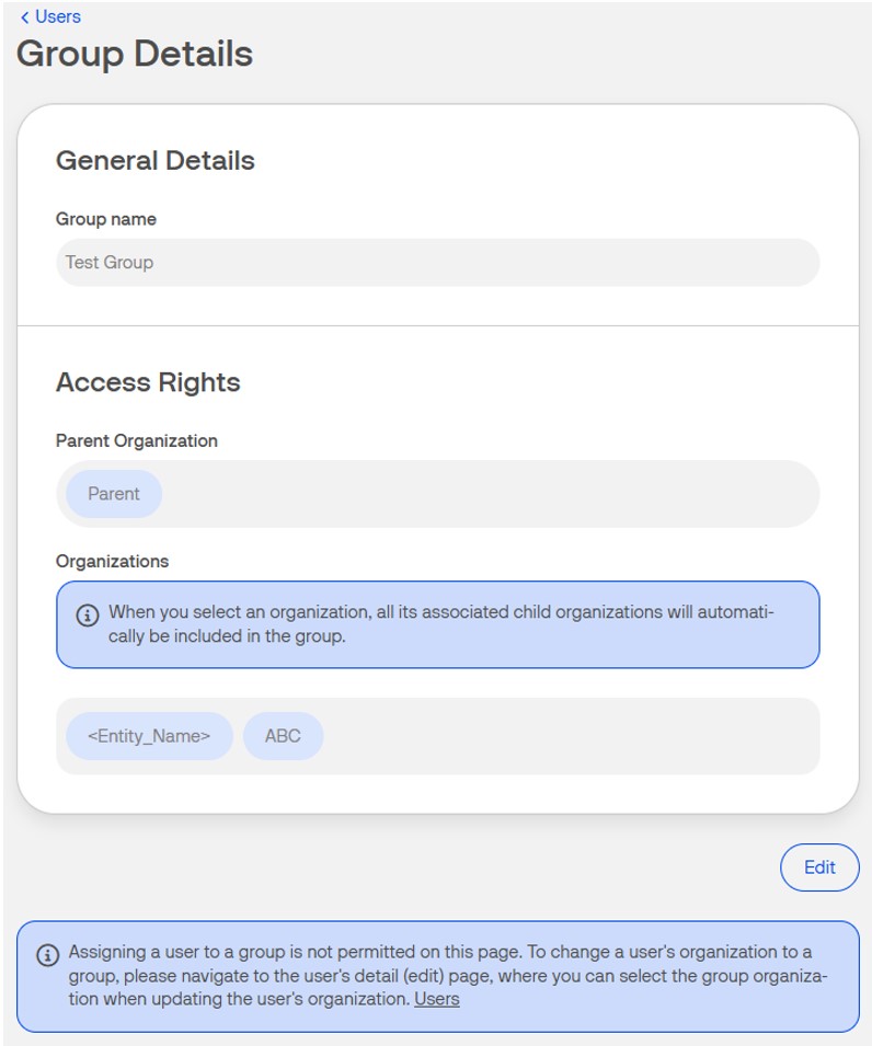 Editing an organization group VC