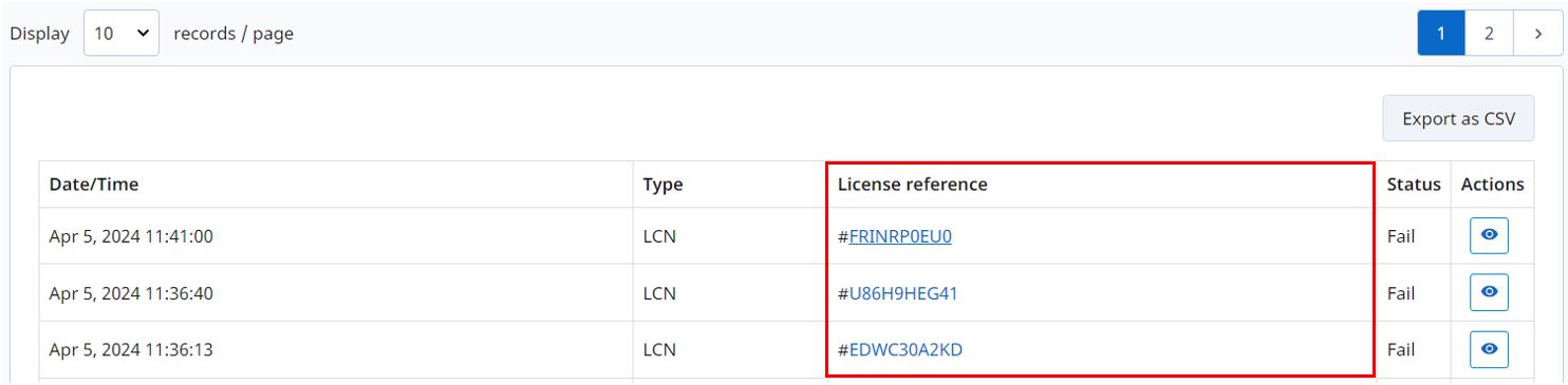 License reference list