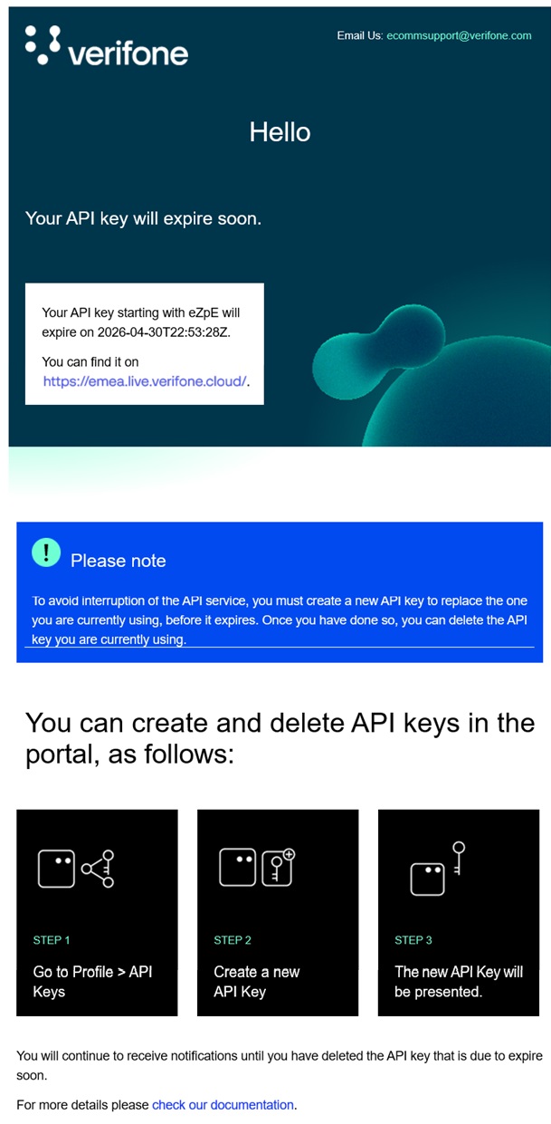 API key expiration message