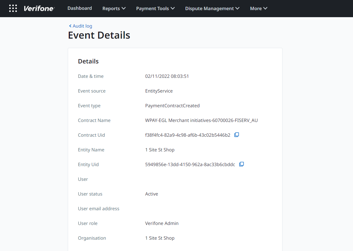 VC audit log event details