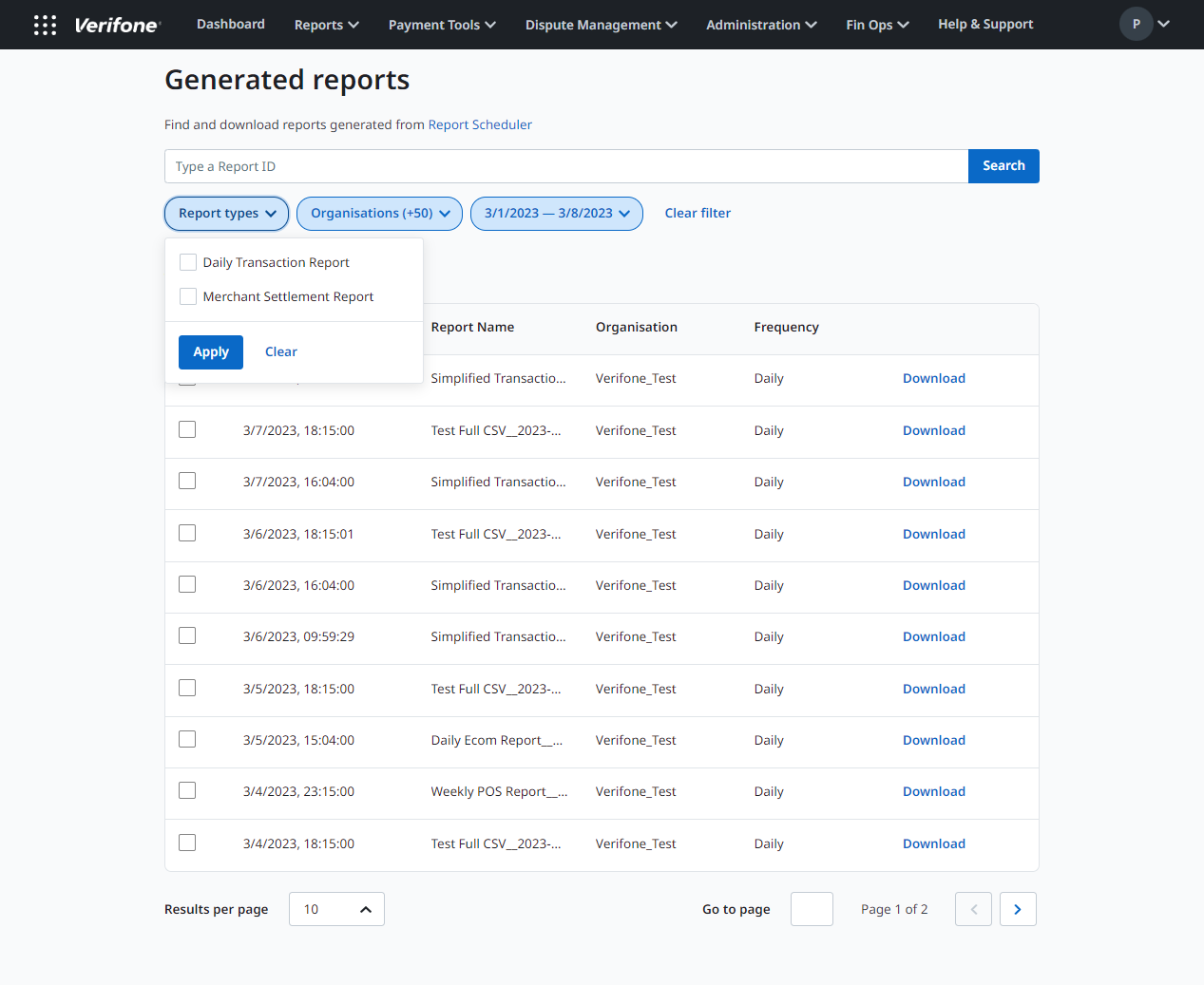 Generated Reports Page Overview