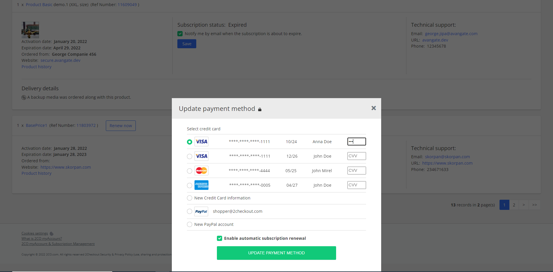 Subscriptions Payment Method