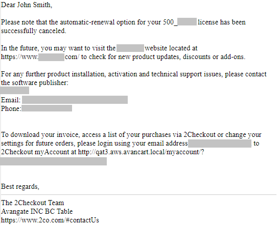 E-mail sent once automatic renewal is enabled