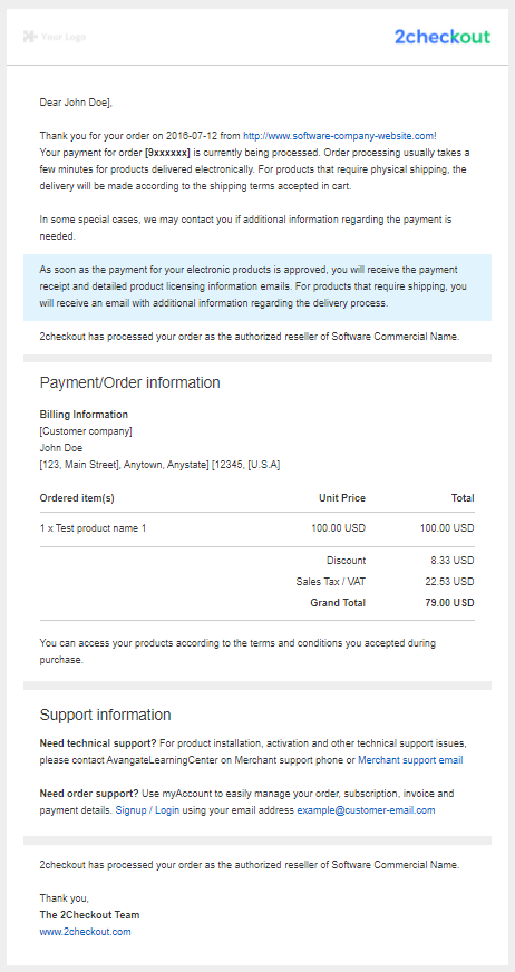 Payment Confirmation Sample
