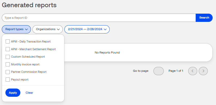 generated reports filter