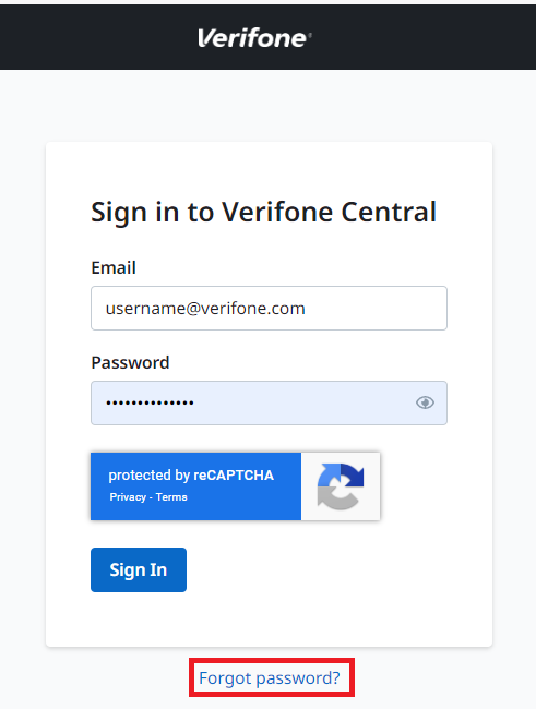 Verifone Central Forgot Password